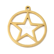 Vacuum Plating 201 Stainless Steel Pendants, Laser Cut, Ring with Star Charm, Real 18K Gold Plated, 22x19.8x1mm, Hole: 1.2mm(STAS-E217-35G)