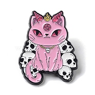 Halloween Cat Enamel Pins, Black Alloy Brooches for Backpack Clothes, Skull, 30.5x23.5x1.4mm(JEWB-K001-05B-EB)