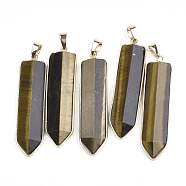 Natural Tiger Eye Big Pendants, with Brass Findings, Sword, Golden, 56~57x15~16x6.5~7.5mm, Hole: 7.5x4.5mm(G-S344-15A)