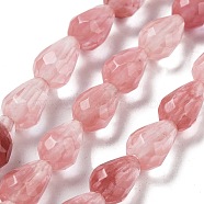 Cherry Quartz Glass Beads Strands, Faceted Teardrop, 10x7mm, Hole: 1.2mm, about 20pcs/strand, 7.87''(20cm)(G-P520-B18-01)