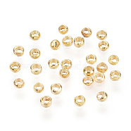 Brass Crimp Beads, Long-Lasting Plated, Rondelle, Light Gold, 2x1.5mm, Hole: 1mm(KK-O102-07G)