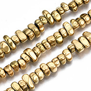 Electroplate Non-magnetic Synthetic Hematite Beads Strands, Nuggets, Real 18K Gold Plated, 5.5~10.5x4~6x3~4.5mm, Hole: 0.8mm, about 103~114pcs/strand, 14.96 inch~15.75 inch(38cm~40cm)(G-T114-93G)