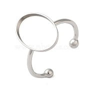 Non-Tarnish 304 Stainless Steel Open Cuff Ring Components, Pad Ring Setting, Oval, Stainless Steel Color, Tray: 14x10mm, 1.5mm, Adjustable(STAS-I306-06B-P)