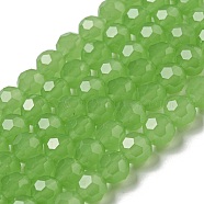 Imitation Jade Glass Beads Stands, Faceted, Round, Light Green, 6mm, Hole: 1mm, about 98pcs/strand, 20.47''(52cm)(EGLA-A035-J6mm-D01)