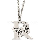 201 Stainless Steel Necklaces, Letter R, 23.74 inch(60.3cm) p: 29x29.5x1.3mm(NJEW-Q336-01R-P)