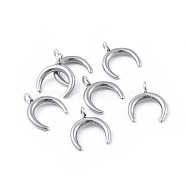 304 Stainless Steel Pendants, Double Horn/Crescent Moon, Stainless Steel Color, 16.5x14.5x2mm, Hole: 2.3mm(STAS-L218-16P)