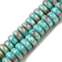 Handmade Polymer Clay Beads Strands, with Glitter Powder, Rondelle, Dark Turquoise, 7~7.5x3~3.5mm, Hole: 1.6mm, about 116~118pcs/strand, 15.55~15.94''(39.5~40.5cm)(CLAY-H006-03R)