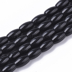 Natural Black Stone Beads Strands, Oval, 12x8mm, Hole: 0.8mm, about 34~35pcs/strand, 15.35~15.74 inch(39~40cm)(G-S364-042)