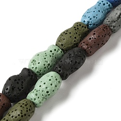 Natural Lava Rock Beads Strands, Fish, Dyed, Mixed Color, 14x9x7mm, Hole: 1.2mm, about 28pcs/strand, 15.55''(39.5cm)(G-U007-01N)