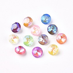 Faceted Glass Pointed Back Rhinestone Cabochons, Mocha Fluorescent StyleFlat Round, Mixed Color, 6x4mm(X-GLAA-L021-E01)