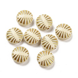 Plating Opaque Acrylic Beads, Golden Metal Enlaced, Flat Round with Triangle Stripe, Beige, 12.5x6mm, Hole: 1.4mm, 980pcs/500g(OACR-B013-07)