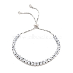 Brass Pave Clear Cubic Zirconia Teardrop Box Chain Slider Bracelets, Nickle Free, Long-Lasting Plated, Platinum, 10-3/8 inch(26.4cm)(BJEW-B094-07P)