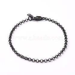 304 Stainless Steel Rolo Chain Bracelets, Electrophoresis Black, 7-1/2 inch(19cm)(BJEW-JB06447-02)