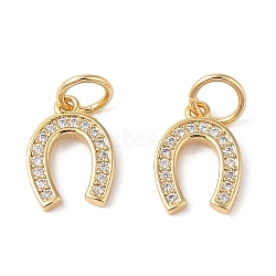 Rack Plating Brass Micro Pave Clear Cubic Zirconia Pendants, Cadmium Free & Lead Free, Long-Lasting Plated, Horse Shoes, Real 18K Gold Plated, 15x11x2mm, Hole: 5mm(ZIRC-P118-01G)