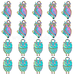 DICOSMETIC DIY Jewelry Making Finding Kit, Including 304 Stainless Steel Pendant Rhinestone Settings & Pendant, Owl, Rainbow Color, 20Pcs/box(STAS-DC0011-52)