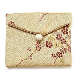 Chinese Style Floral Cloth Jewelry Storage Pouches, with Plastic Button, Rectangle Jewelry Gift Case for Bracelets, Earrings, Rings, Random Pattern, Pale Goldenrod, 7.5x8.5x0.3~0.7cm(AJEW-D065-01A-02)