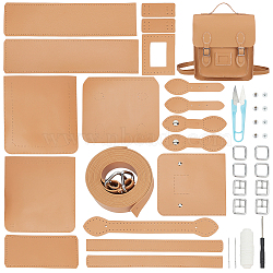 DIY Imitation Leather Sew on Backpack Kits, Including Fabric, Scissors, Thread, Needle, Shoulder Straps, Iron Buckle & Clasps, Screwdriver, Saddle Brown, Finished Product:  23x9x26cm(DIY-WH0387-27C)