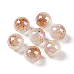 UV Plating Opaque Crackle Two-tone Acrylic Beads, Round, Saddle Brown, 16mm, Hole: 2.7mm(MACR-C032-01G)