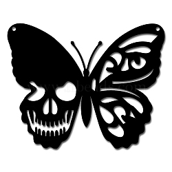 Iron Pendant Decorations, for Outdoor Garden Decoration, Butterfly with Skull, Electrophoresis Black, 16x20x0.15cm(HJEW-WH0013-009)