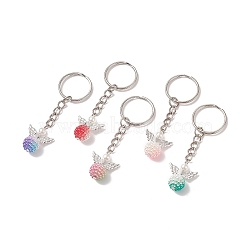 Colorful Angel Pearl Acrylic Pendant Keychain, with Iron Findings, Mixed Color, 7.65cm(KEYC-JKC00406)