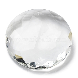 Transparent Glass Big Pendants, Faceted, Flat Round Charms, for Chandelier Crystal Hanging Pendants, Clear, 74x18.5mm, Hole: 2.5mm(GLAA-R223-08B)