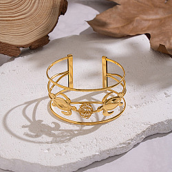 304 Stainless Steel Cuff Statement Bangles, Wide Bangles for Women, Turtle, Ion Plating(IP), Real 18K Gold Plated, Inner Diameter: 2.50x1.79 inch(6.35x4.55cm)(BJEW-Z161-03G)