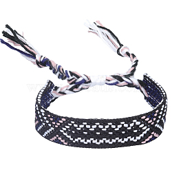 Polyester-cotton Braided Rhombus Pattern Cord Bracelet, Ethnic Tribal Adjustable Brazilian Bracelet for Women, Black, 5-7/8~11 inch(15~28cm)(FIND-PW0013-001A-25)