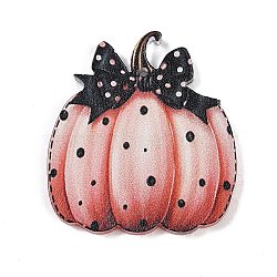 Acrylic Pendants, Pumpkin with Bowknot & Leopard Print Pattern, Salmon, 30x27x2mm, Hole: 1.2mm(OACR-Q101-02B)