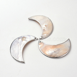 Plated Freshwater Shell Big Pendants, Moon, Seashell Color, 70.5x48x3mm, Hole: 2.5mm(SHEL-S269-16)