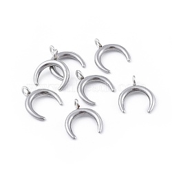 Non-Tarnish 304 Stainless Steel Pendants, Double Horn/Crescent Moon, Stainless Steel Color, 16.5x14.5x2mm, Hole: 2.3mm(STAS-L218-16P)