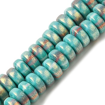 Handmade Polymer Clay Beads Strands, with Glitter Powder, Rondelle, Dark Turquoise, 7~7.5x3~3.5mm, Hole: 1.6mm, about 116~118pcs/strand, 15.55~15.94''(39.5~40.5cm)