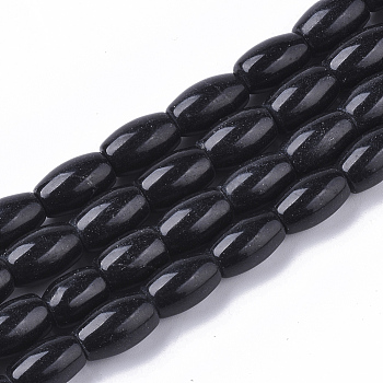 Natural Black Stone Beads Strands, Oval, 12x8mm, Hole: 0.8mm, about 34~35pcs/strand, 15.35~15.74 inch(39~40cm)