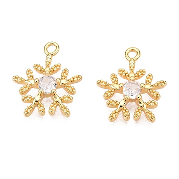 Christmas Theme Brass Micro Pave Clear Cubic Zirconia Charms, Snowflake, Real 18K Gold Plated, 13.5x11.5x2.5mm, Hole: 1mm