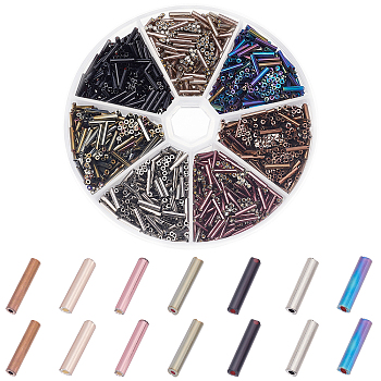 Elite 2100Pcs 7 Style Glass Round Bugle Beads, Opaque Colours, Mixed Color, 9x2mm, Hole: 0.5mm, about 180Pcs/style