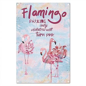 Rectangle Vintage Metal Iron Sign Poster, for Home Wall Decoration, Flamingo Pattern, 300x200x0.5mm