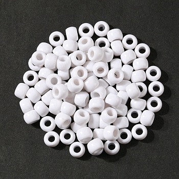 Resin European Beads, Large Hole Barrel Beads, White, 8x5~6mm, Hole: 4mm