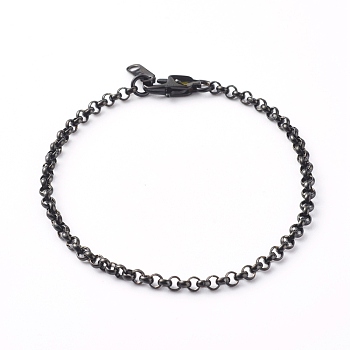 304 Stainless Steel Rolo Chain Bracelets, Electrophoresis Black, 7-1/2 inch(19cm)