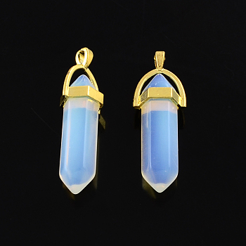 Opalite Pendants, with Alloy Findings, Golden, 40~42x13.5x10mm, Hole: 2mm