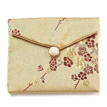 Chinese Style Floral Cloth Jewelry Storage Pouches, with Plastic Button, Rectangle Jewelry Gift Case for Bracelets, Earrings, Rings, Random Pattern, Pale Goldenrod, 7.5x8.5x0.3~0.7cm