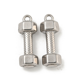 Non-Tarnish 304 Stainless Steel Pendants, Dumbbell Charms, Stainless Steel Color, 21.5x7.5x5mm, Hole: 1.6mm