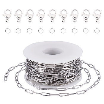 304 Stainless Steel Paperclip Chains Bracelet Necklace DIY Making Kit, Jewelry Set Making, Stainless Steel Color, 5~12x4~6.5x0.5~3.5mm, Hole: 1mm