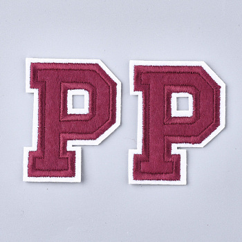 Computerized Embroidery Cloth Iron On Patches, Costume Accessories, Appliques, Letter, Letter.P, 56.5x43x1.5mm