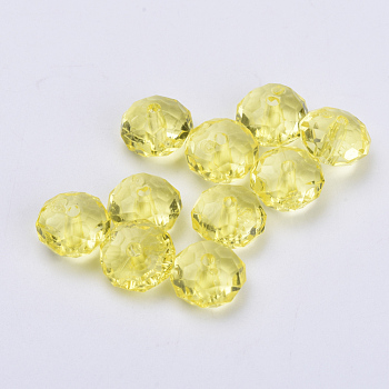 Transparent Acrylic Beads, Faceted, Rondelle, Yellow, 10x6mm, Hole: 1.6mm, about 1290pcs/500g