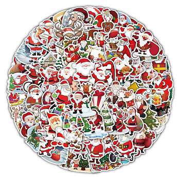 100Pcs Christmas Santa Claus PVC Self Adhesive Stickers, Waterproof Decals for Water Bottle, Helmet, Luggage, Mixed Shapes, 50~80mm