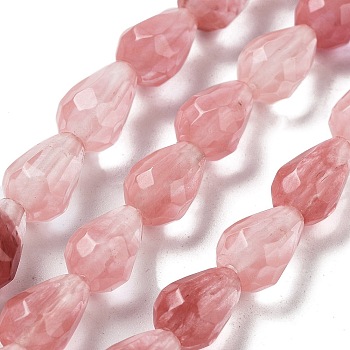 Cherry Quartz Glass Beads Strands, Faceted Teardrop, 10x7mm, Hole: 1.2mm, about 20pcs/strand, 7.87''(20cm)