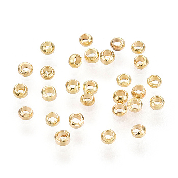 Brass Crimp Beads, Long-Lasting Plated, Rondelle, Light Gold, 2x1.5mm, Hole: 1mm