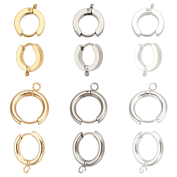 US 12Pcs 6 Style 201 Stainless Steel Huggie Hoop Earring Findings, with 316 Surgical Stainless Steel Pins, Golden & Stainless Steel Color, 15.5~20x14~18x3mm, Hole: 1.4~2.5mm, Pin: 1mm, 2Pcs/style