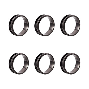 6Pcs 6 Sizes Stainless Steel Grooved Finger Ring Settings, Ring Core Blank, for Inlay Ring Jewelry Making, Gunmetal, 1pc/size