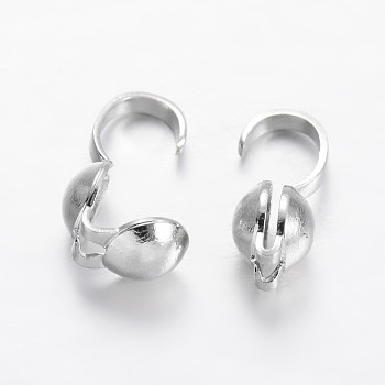 Brass Bead Tips, Calotte Ends, Clamshell Knot Cover, Platinum, 9x4mm, Hole: 1mm