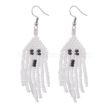 White Ghost Seed Beads Earrings